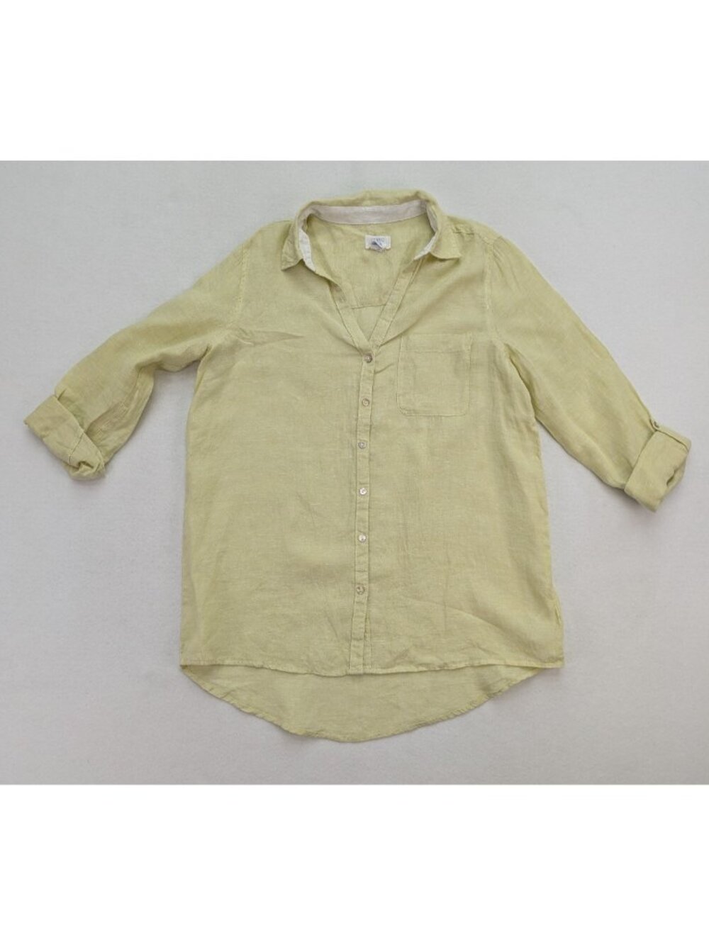 Sigrid Olsen Women's Line Top Size M Green Button-Up Classic Beach Roll Tab